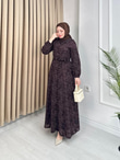 Rw5298-Flora İşlemeli Elbise-Koyu Kahverengi