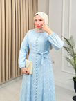 Rw5298-Flora İşlemeli Elbise-Mavi