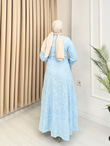 Rw5298-Flora İşlemeli Elbise-Mavi