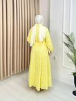 Rw5298-Flora İşlemeli Elbise-Sarı