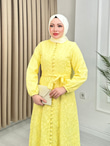 Rw5298-Flora İşlemeli Elbise-Sarı