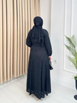 Rw5298-Flora İşlemeli Elbise-Siyah