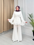 Sf5567-Şifon Pantolonlu Takım-Beyaz