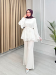 Sf5567-Şifon Pantolonlu Takım-Beyaz