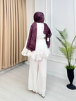 Sf5567-Şifon Pantolonlu Takım-Beyaz