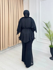 Sf5567-Şifon Pantolonlu Takım-Siyah
