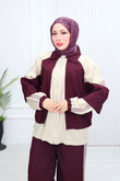 Sr5579c-Vual Cepli Fermuarlı Pantolonlu Takım-Mürdüm