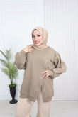 Wb6382-Kruvaze Tasarım Sweat-Krem