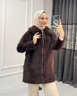 Wx0141-Angora Kürk Kaban-Koyu Kahverengi