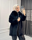 Wx0141-Angora Kürk Kaban-Siyah
