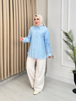 Yf2174-Lilya Fırfır Detaylı Gömlek-Mavi