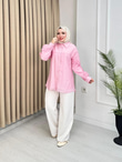 Yf2174-Lilya Fırfır Detaylı Gömlek-Pembe