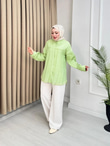 Yf2174-Lilya Fırfır Detaylı Gömlek-Yeşil