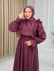 Ys6789-Safir Vual Elbise-Mürdüm