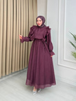 Ys6789-Safir Vual Elbise-Mürdüm