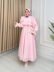 Ys6789-Safir Vual Elbise-Pembe