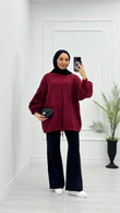 Yx5071-Basic Oversize Kazak-Bordo