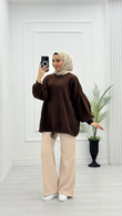 Yx5071-Basic Oversize Kazak-Kahverengi