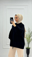 Yx5071-Basic Oversize Kazak-Siyah