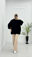 Yx5071-Basic Oversize Kazak-Siyah
