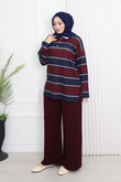 Zr8327-Çizgili Oysho Pantolonlu Takım-Mürdüm