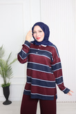 Zr8327-Çizgili Oysho Pantolonlu Takım-Mürdüm