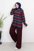 Zr8327-Çizgili Oysho Pantolonlu Takım-Mürdüm