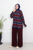Zr8327-Çizgili Oysho Pantolonlu Takım-Mürdüm