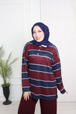 Zr8327-Çizgili Oysho Pantolonlu Takım-Mürdüm