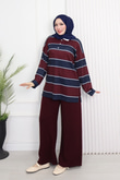 Zr8327-Çizgili Oysho Pantolonlu Takım-Mürdüm