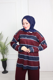 Zr8327-Çizgili Oysho Pantolonlu Takım-Mürdüm