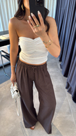 Beyaz Drape Detaylı Straplez Bluz