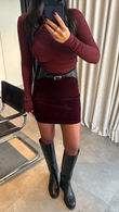 Bordo Süet Mini Etek