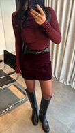 Bordo Süet Mini Etek