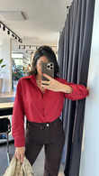 Bordo Vatkalı Basic Gömlek