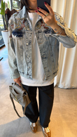 Denim İşlemeli Kot Ceket