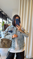 Denim İşlemeli Kot Ceket
