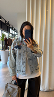 Denim İşlemeli Kot Ceket