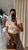 Ekru Kahve Şeritli Crop
