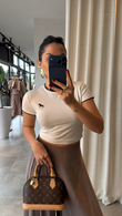 Ekru Kahve Şeritli Crop