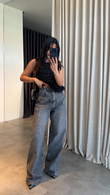Gri Baggy Straight Jean