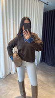 Kahve Denim Detaylı  Kazak