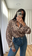 Leopar Desenli Saten Gömlek