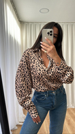 Leopar Desenli Saten Gömlek