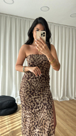 Leopar Straplez Tül Elbise