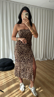 Leopar Straplez Tül Elbise