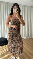 Leopar Straplez Tül Elbise