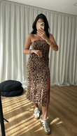 Leopar Straplez Tül Elbise