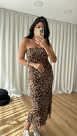 Leopar Straplez Tül Elbise