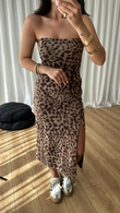 Leopar Straplez Tül Elbise